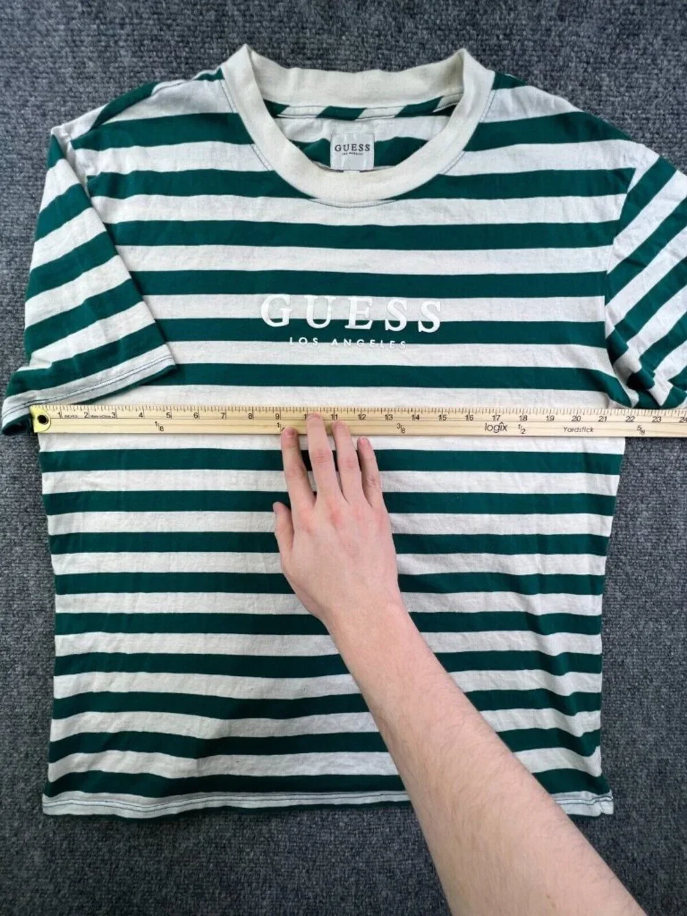 Guess Los Angeles Short Sleeve Crew Neck T Shirt Size Medium Striped Green - Picture 3 of 7